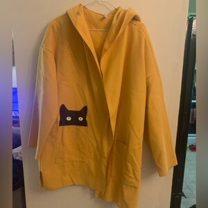 Yellow light weight hooded jacket with cat
